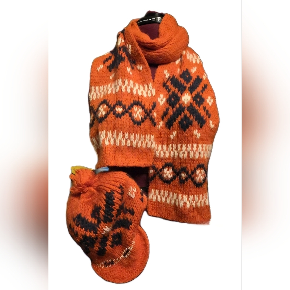 Wooden Ships Knit Hat & Scarf Set | Mohair Wool Blend | Fair Isle Pattern | Cozy